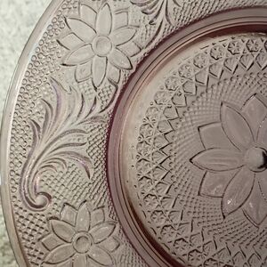 Vintage Style Amathyst Color Etched Glass Floral Design Set Of 2 Saucers Dishes